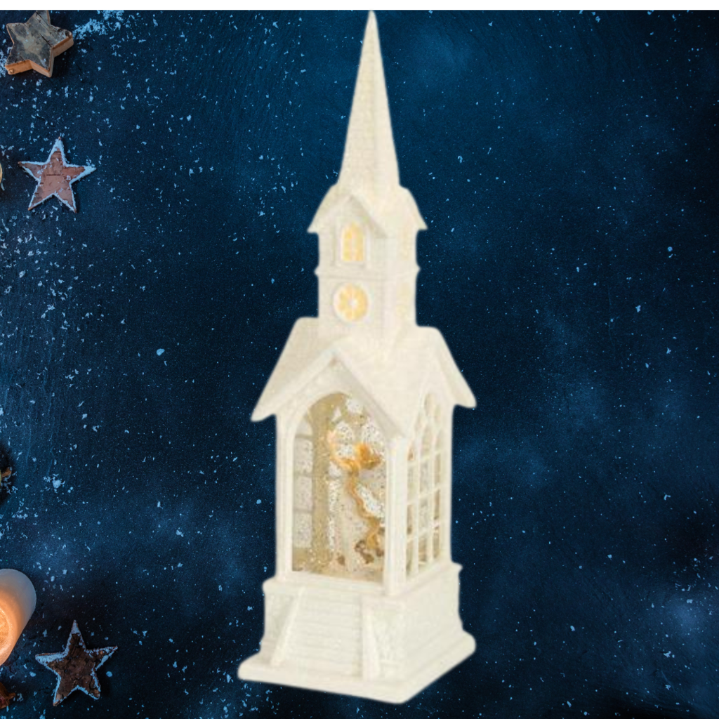 LED Church Snow Globe w/Angel w/6hr TImer