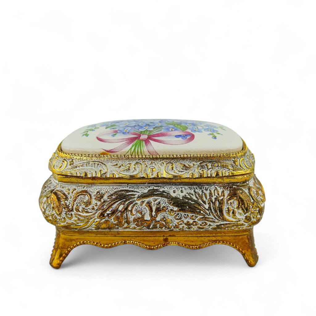 Vintage Brass / Porcelain Music Box