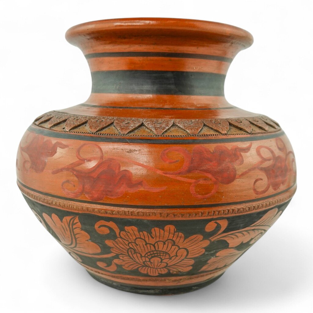 Painted Carved Pottery Vase