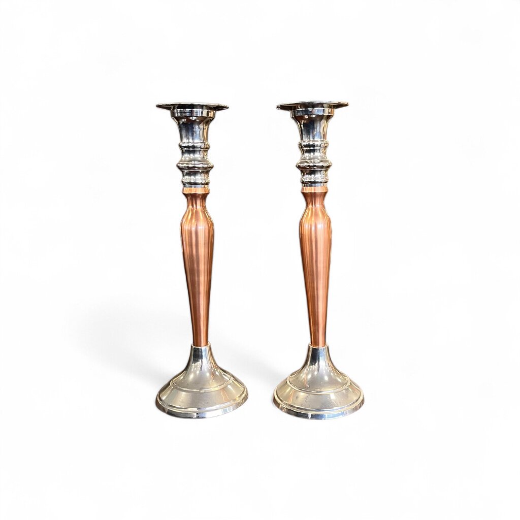 Orig. Price $80 - Set of Two Metal and Copper Candlesticks