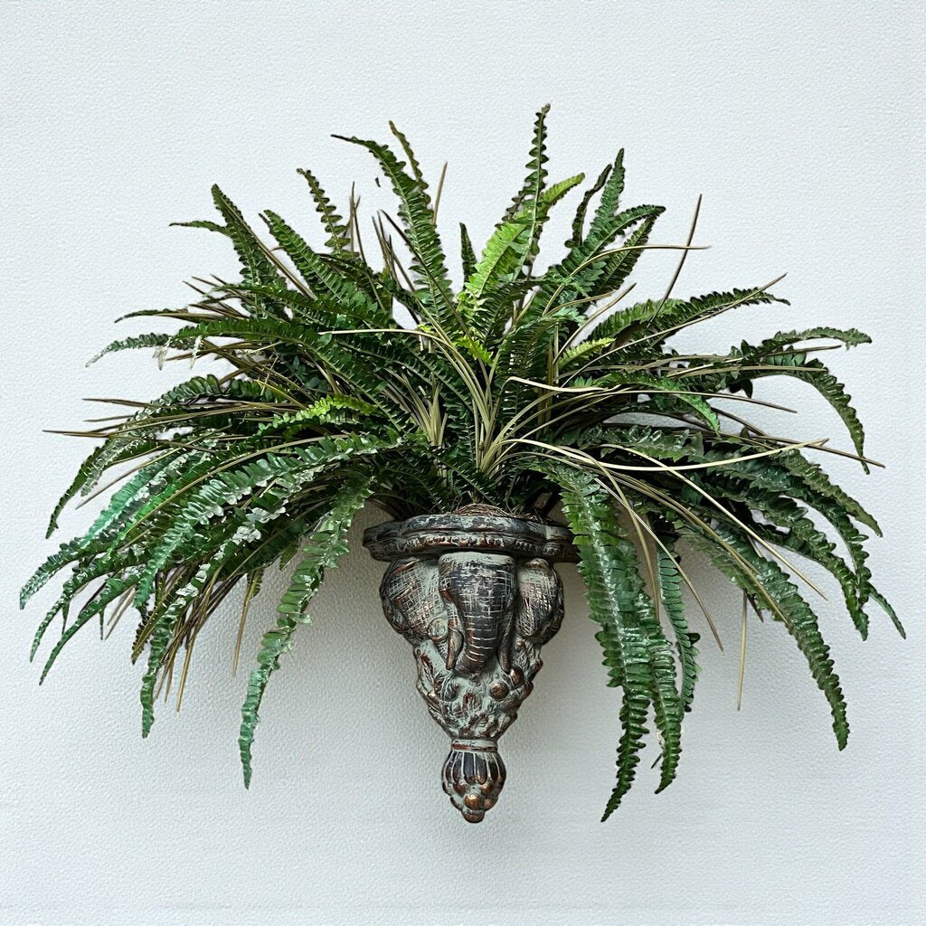 Ornate Elephant Wall Sconce with Fern