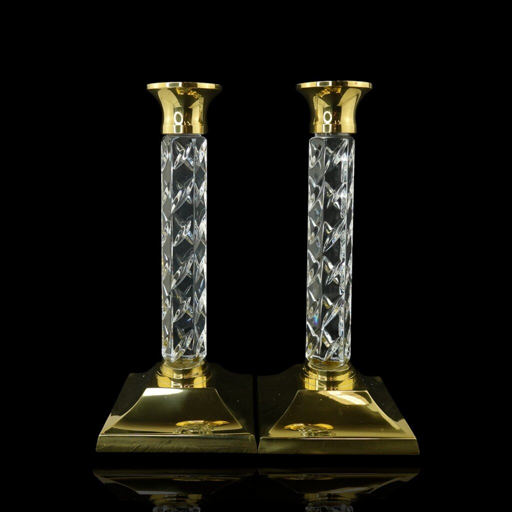 Pair of Crystal / Brass Candle Holders