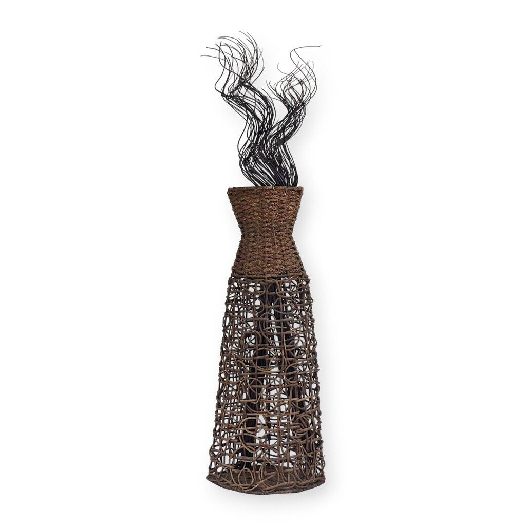 Woven Floor Vase with Reeds