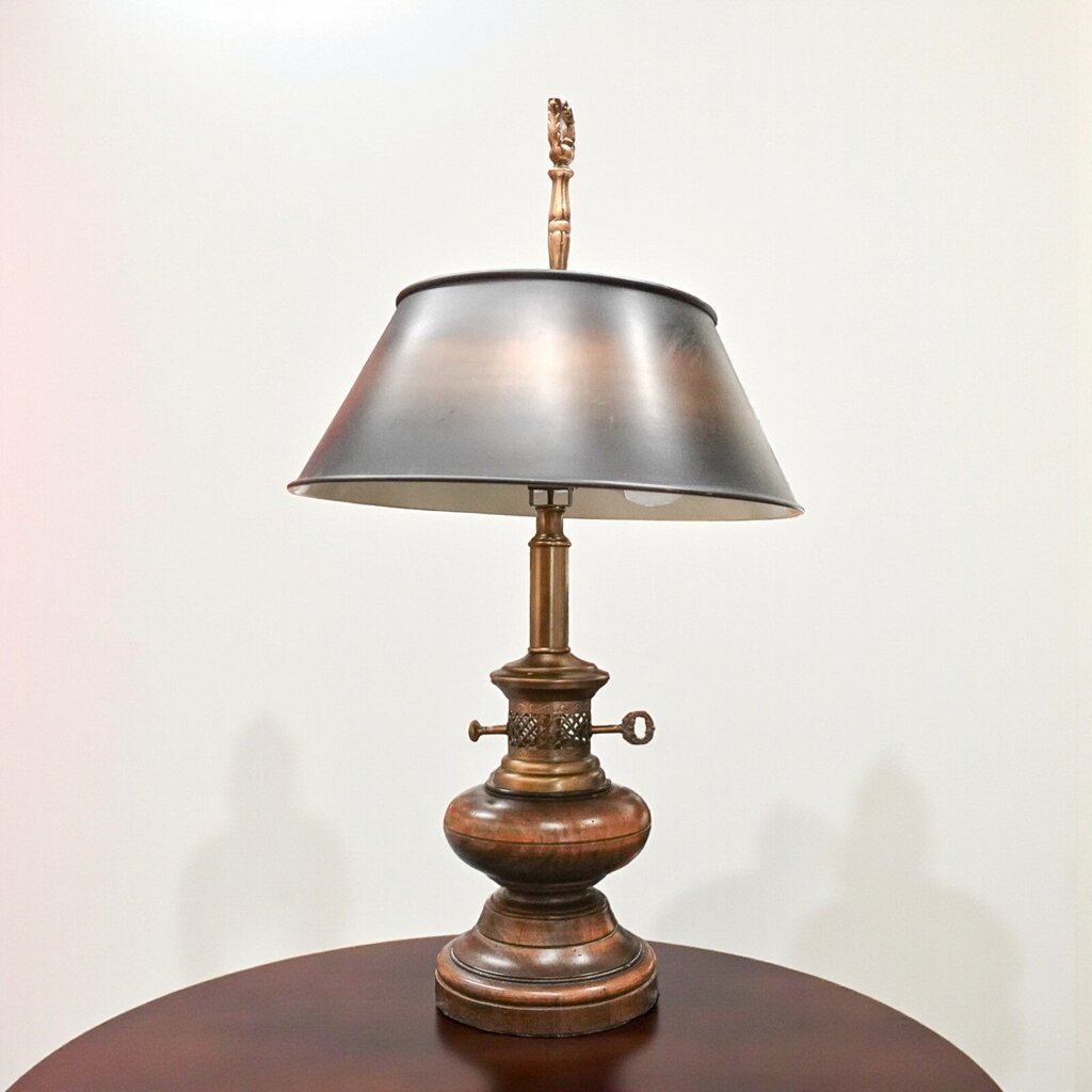 Vintage Wood Lamp with Metal Shade
