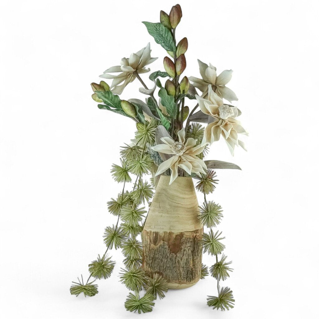 Wooden Textured Vase with Floral