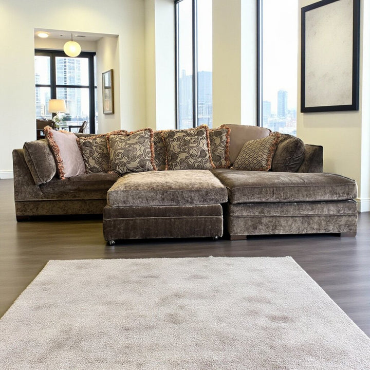 Orig Price $8000 - Godfrey Sectional w/ Ottoman & Accent Pillows