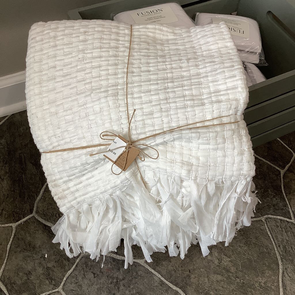 White Fringe Blanket