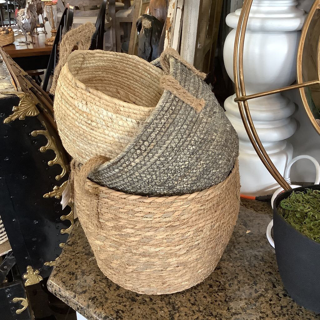 Set of 3 Corn Husk Rope Rounded Baskets - Acosta's Home