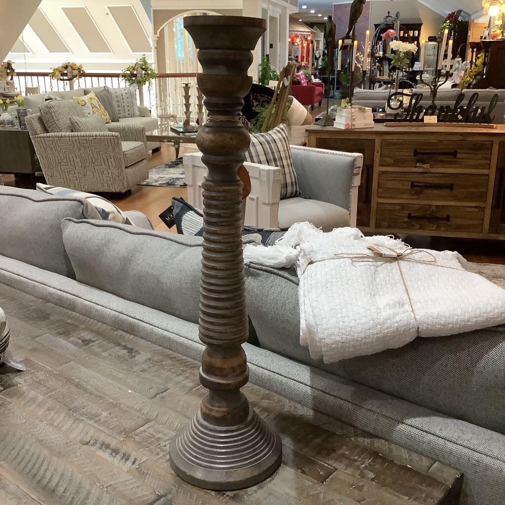 Large Ribbed Wood Candleholder