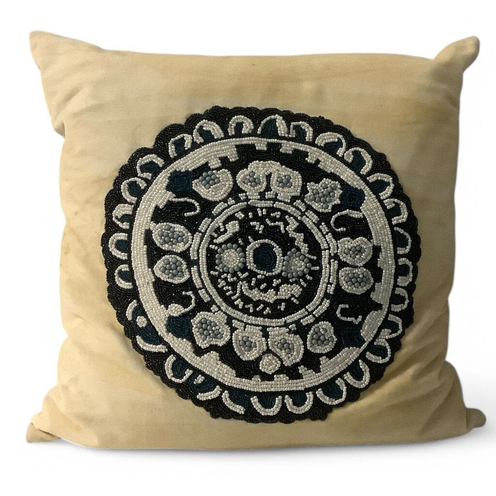 Tea Stained Beaded Pillow