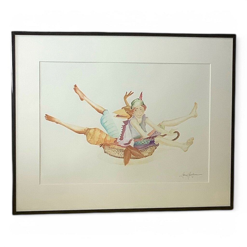 Orig. Price $225 - "Playing in the Empty Basket" Framed Watercolor