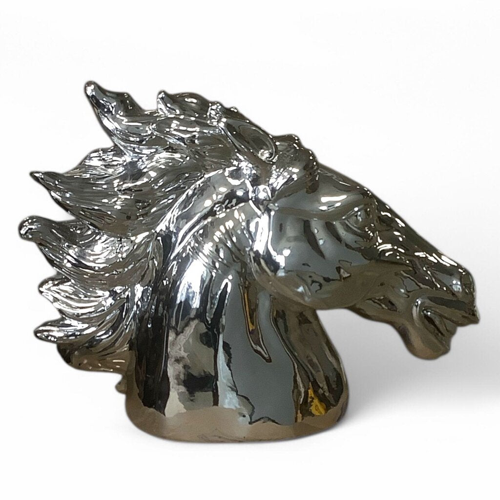 Chrome Horse Head Statue