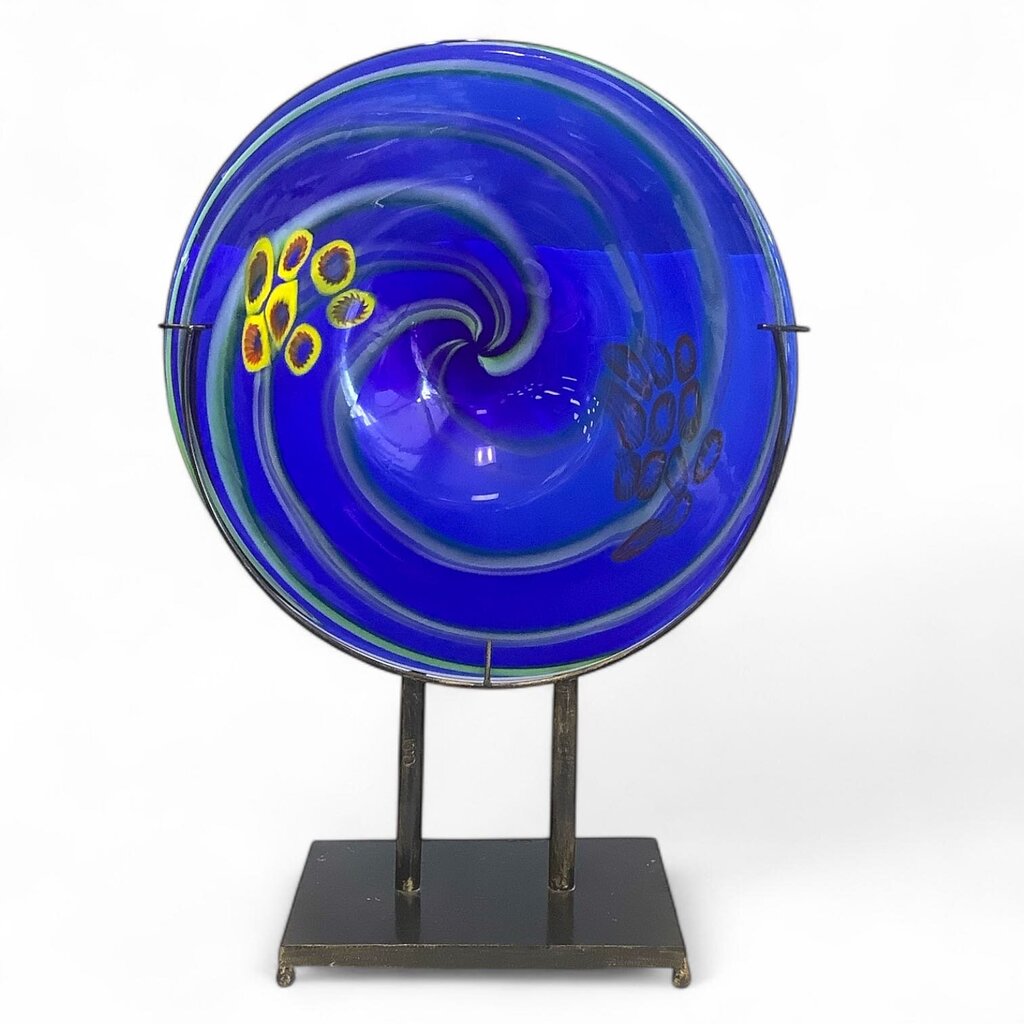 Large Art Glass Decorative Plate on Stand