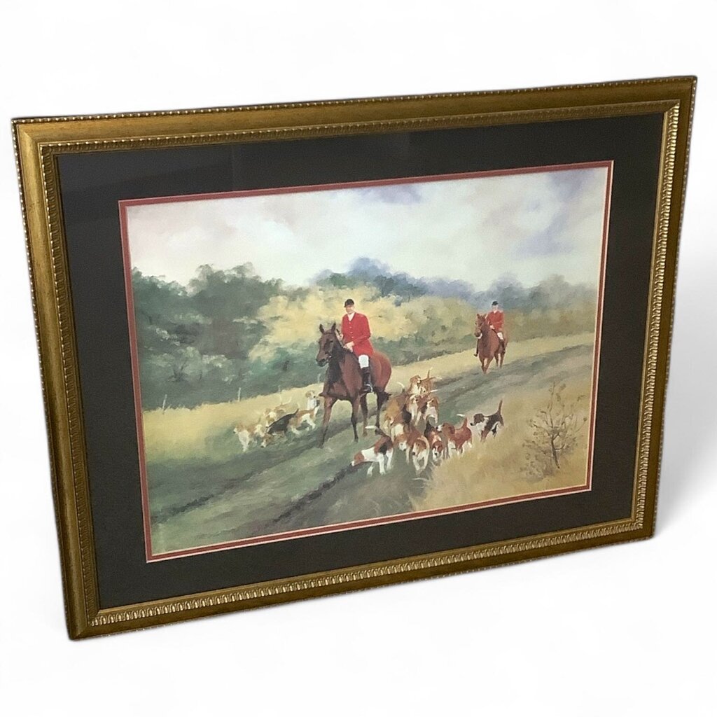 "Hunting in the Fields" Framed Lithograph