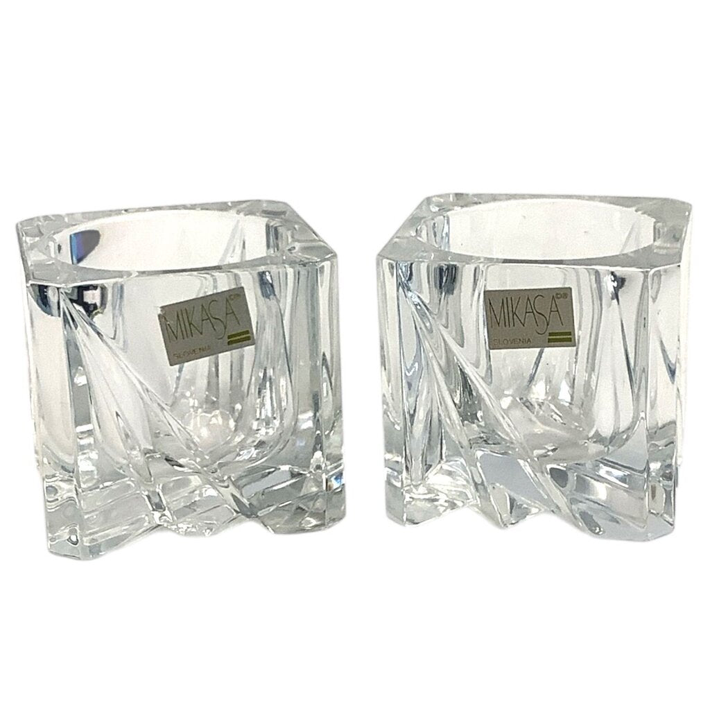 Orig. Price $200 - Pair of Crystal Cube Candleholders