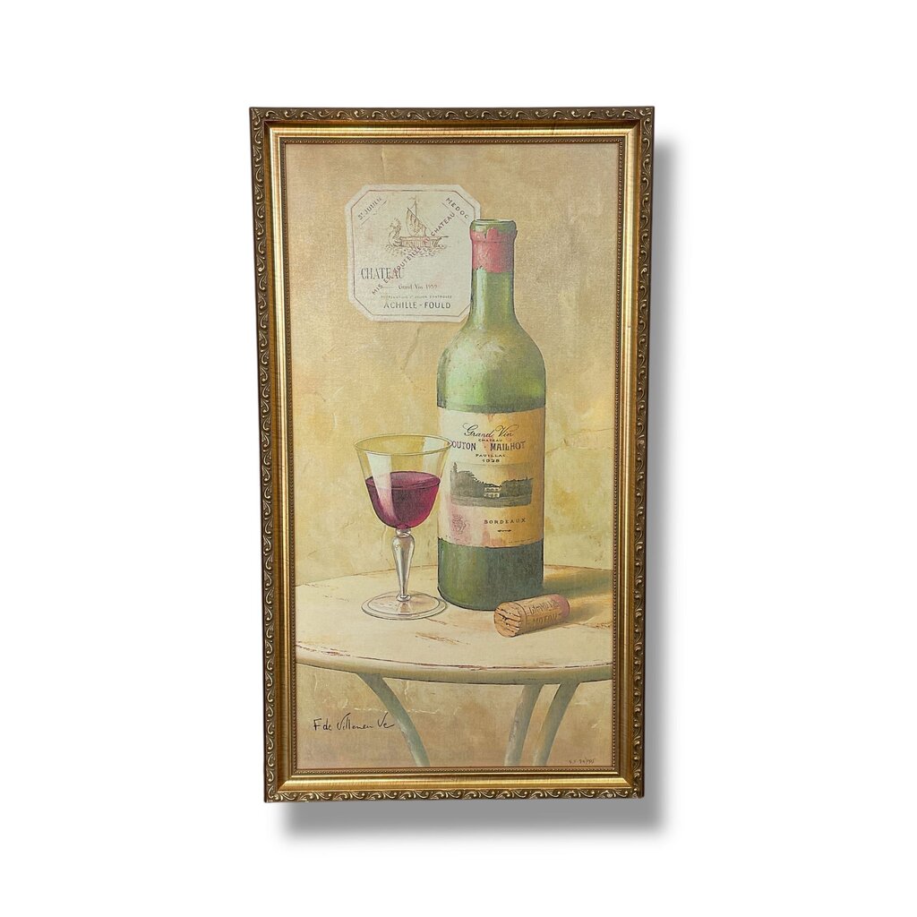 Orig. Price $100 - "Bouteille de Bordeaux sur la Table" Framed Print