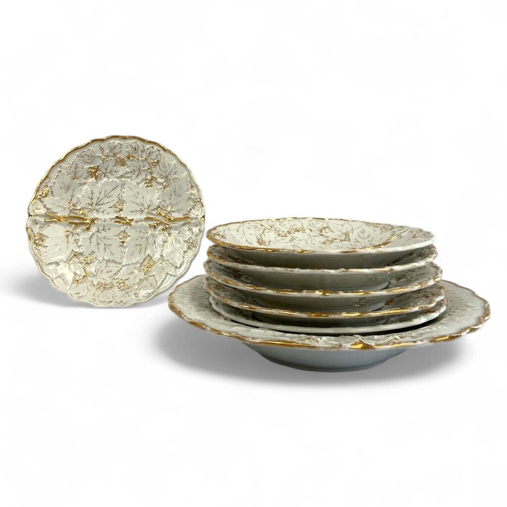 Embossed Rococo Serving Bowl & 6 Plates