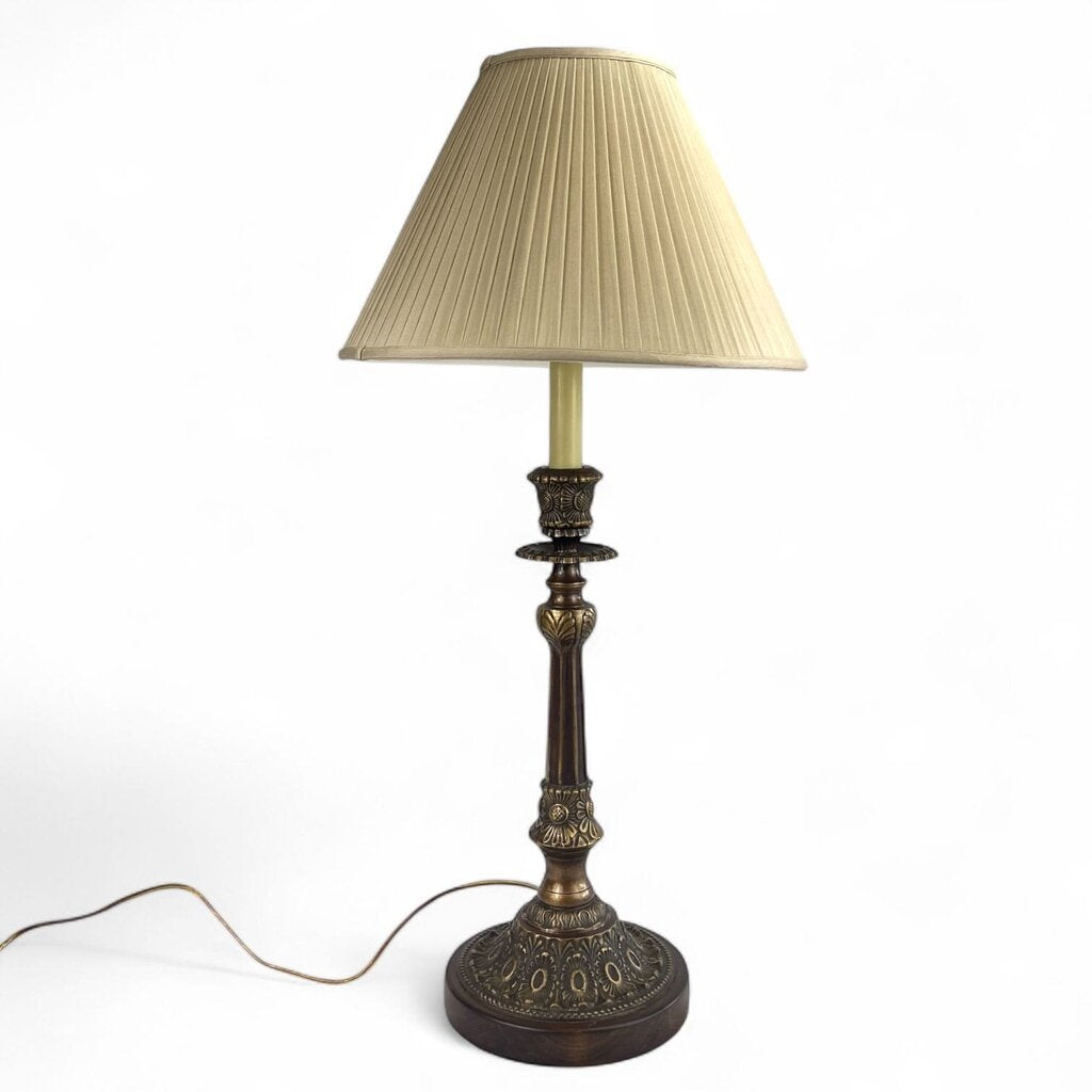 Floral Metal Table Lamp with Pleated Shade