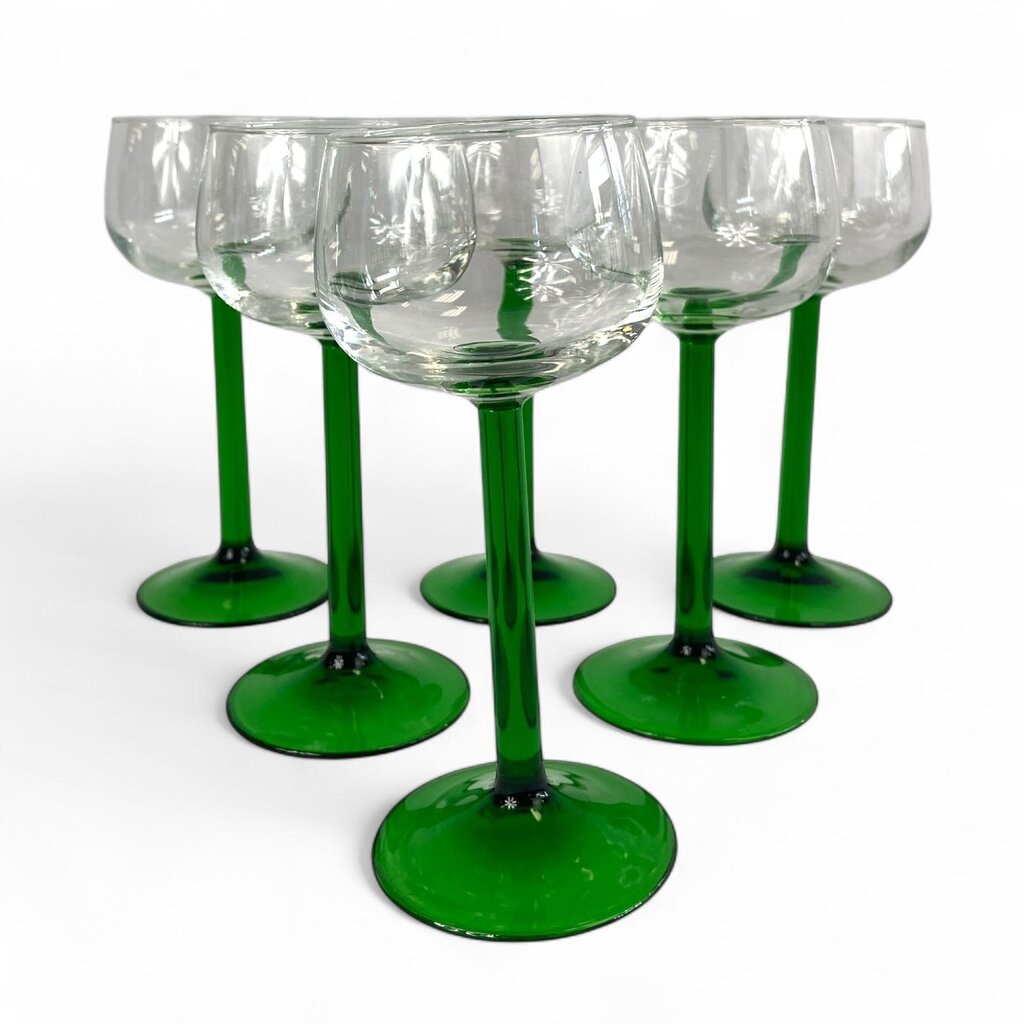 Six Green Stem Wine Glasses