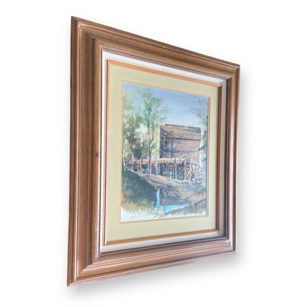 Water Mill Watercolor in Frame