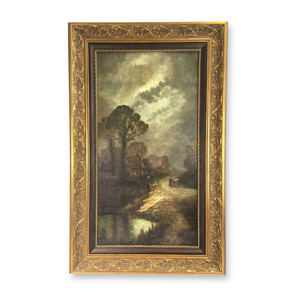 Town Street Landscape Oil Painting in Frame