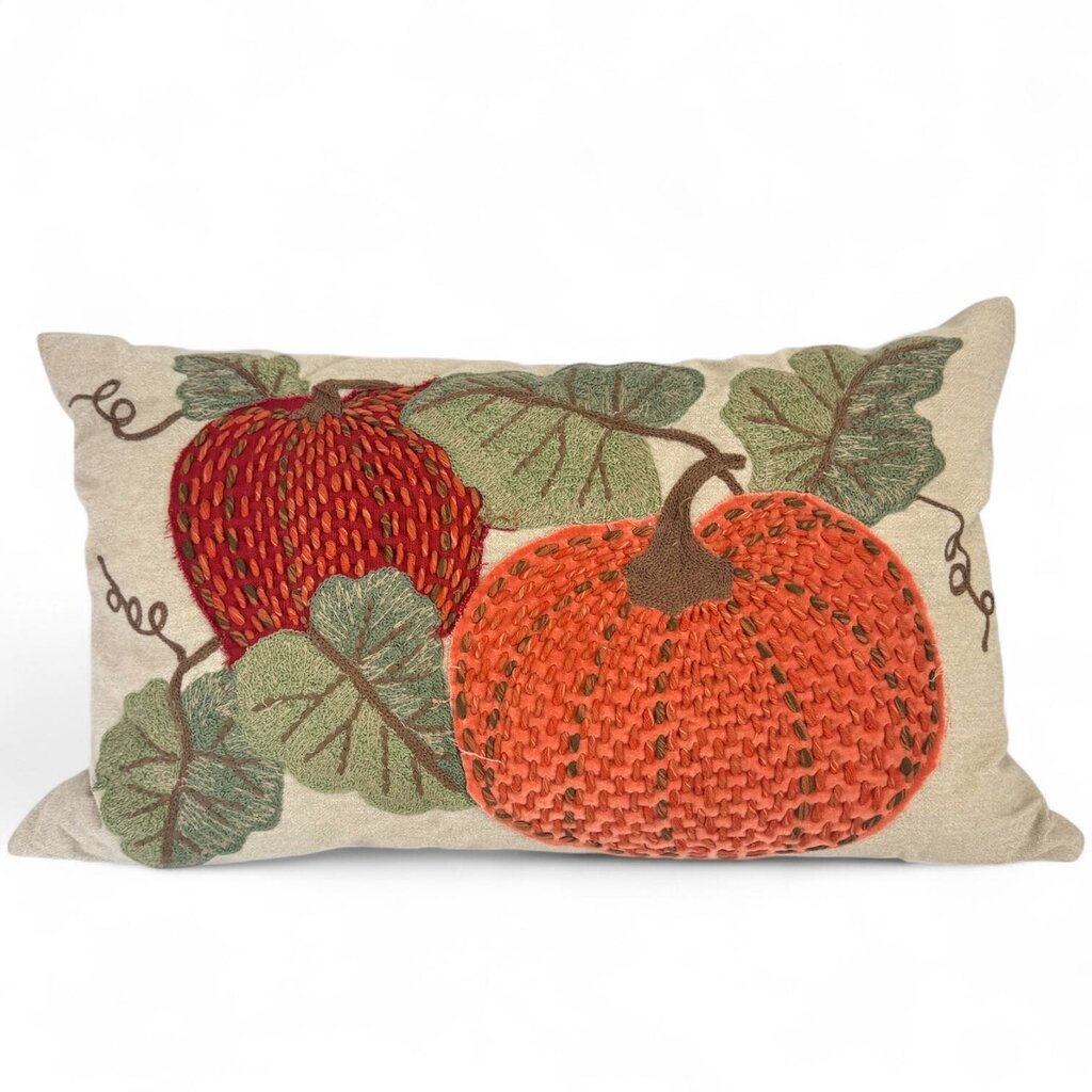 Embroidered Pumpkin Lumbar Pillow