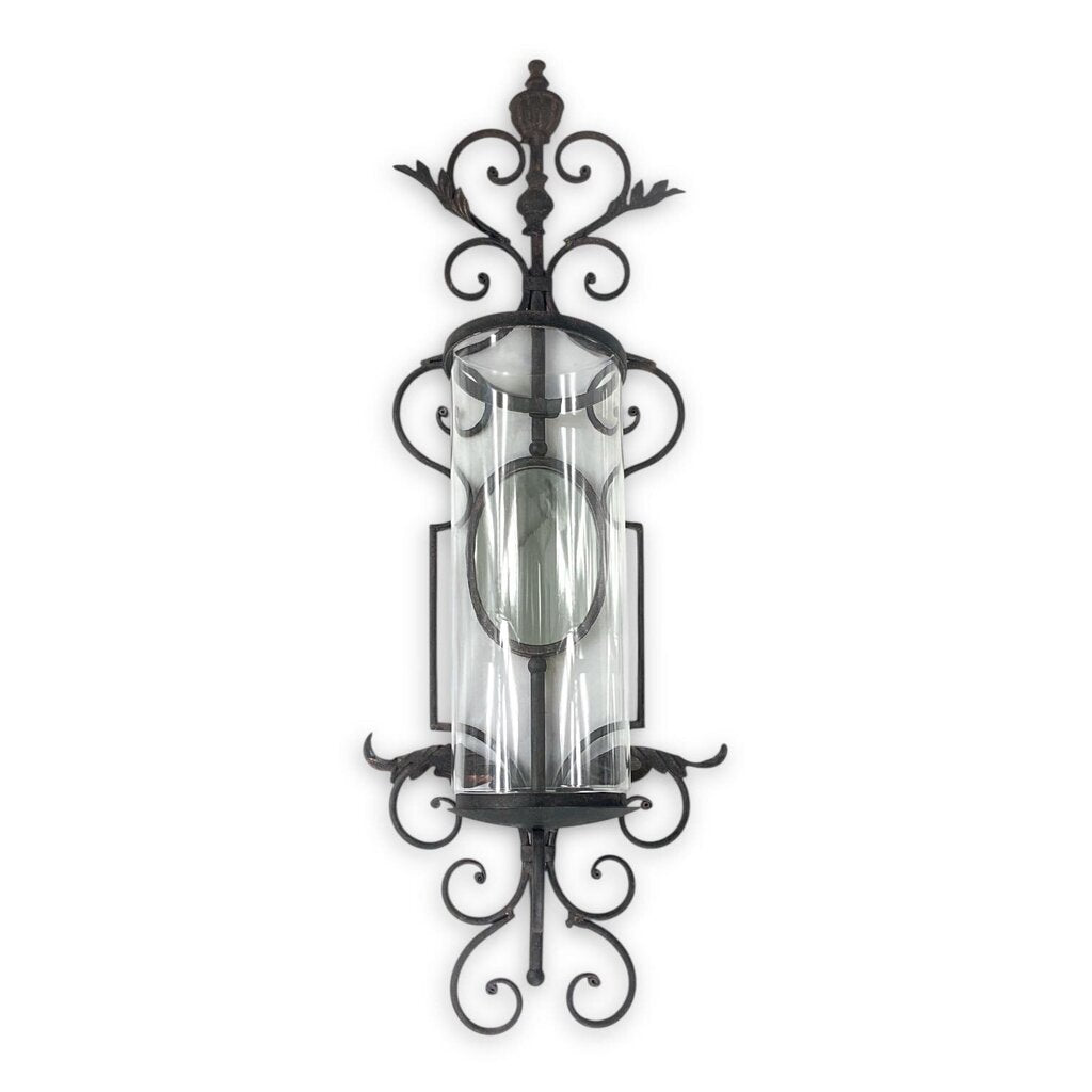 Metal Scroll Wall Sconce Candle Holder with Mirror