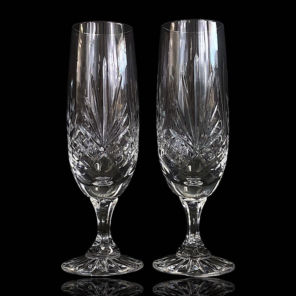 Pair of Monica Crystal Fluted Champagne Glasses