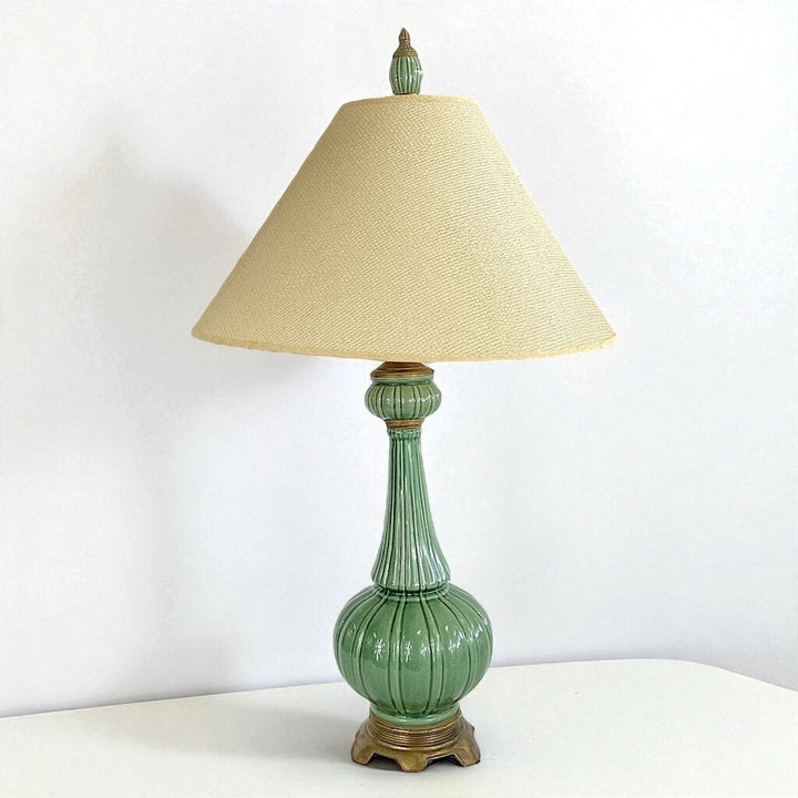 Porcelain Table Lamp with Brass Accents