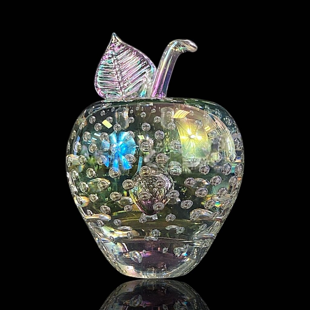 Iridescent Bubble Glass Apple Paperweight