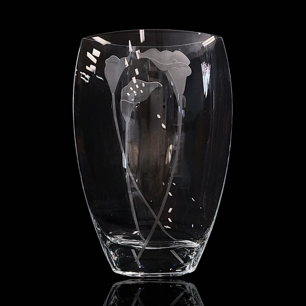 Crystal Vase with Etched Calla Lilies