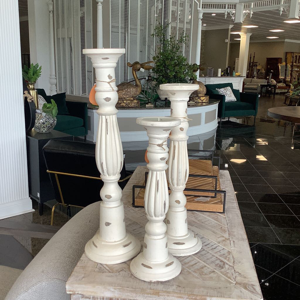 Set of 3 Wood Candle Holders - Acosta's Home