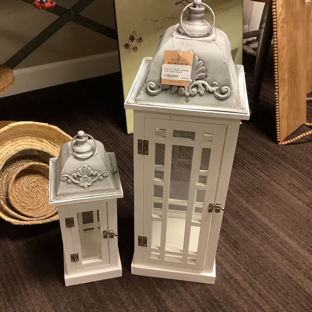 Set of 2 Metal Lanterns with Glass Panels - Acosta's Home