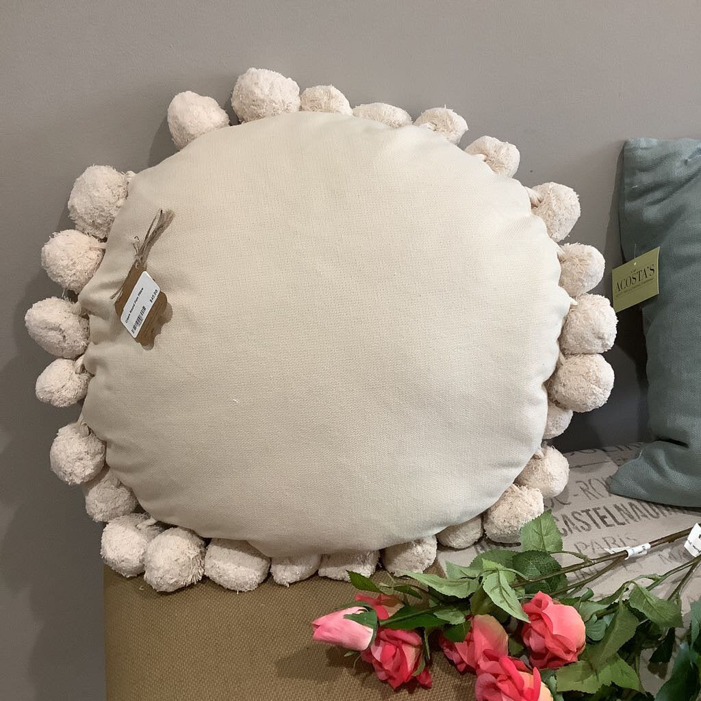 Cream Round Pom Pillow - Acosta's Home