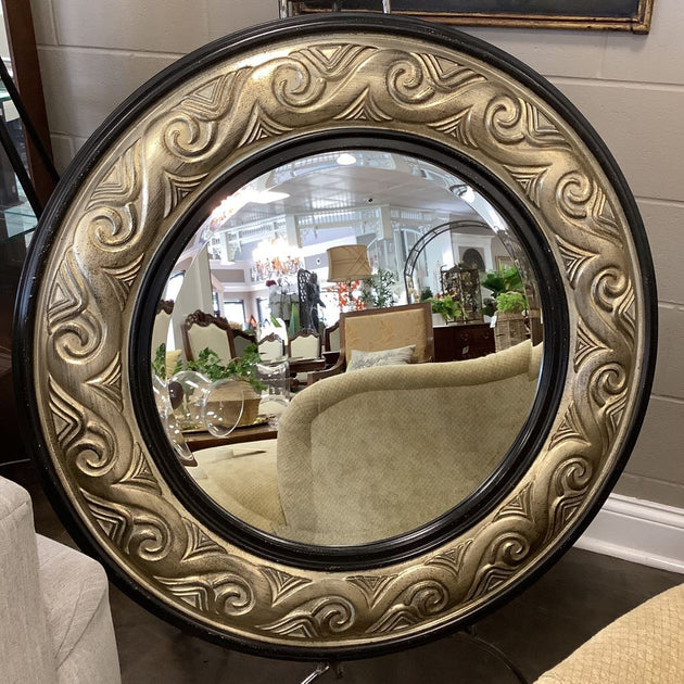 Round Brushed Gold Wall Mirror Acosta's Home Consignment New