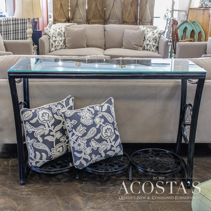 Iron Industrial Console Table with Glass Top