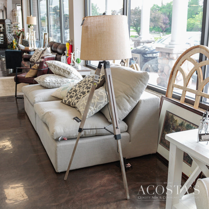 Wood & Metal Tripod Floor Lamp