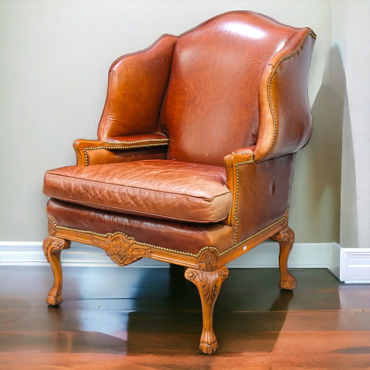 Leather Chair with Nailhead Trim and Inset Armrests
