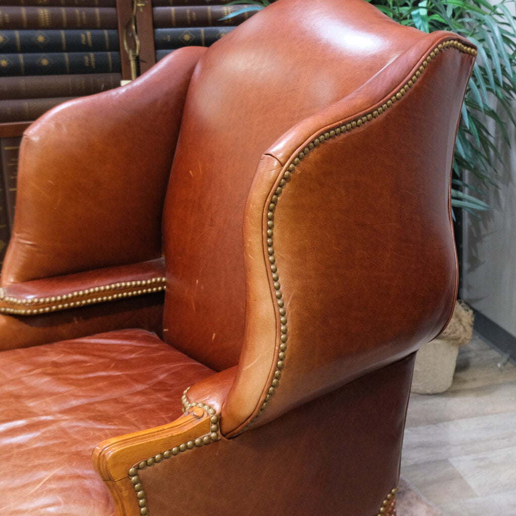 Leather Chair with Nailhead Trim and Inset Armrests