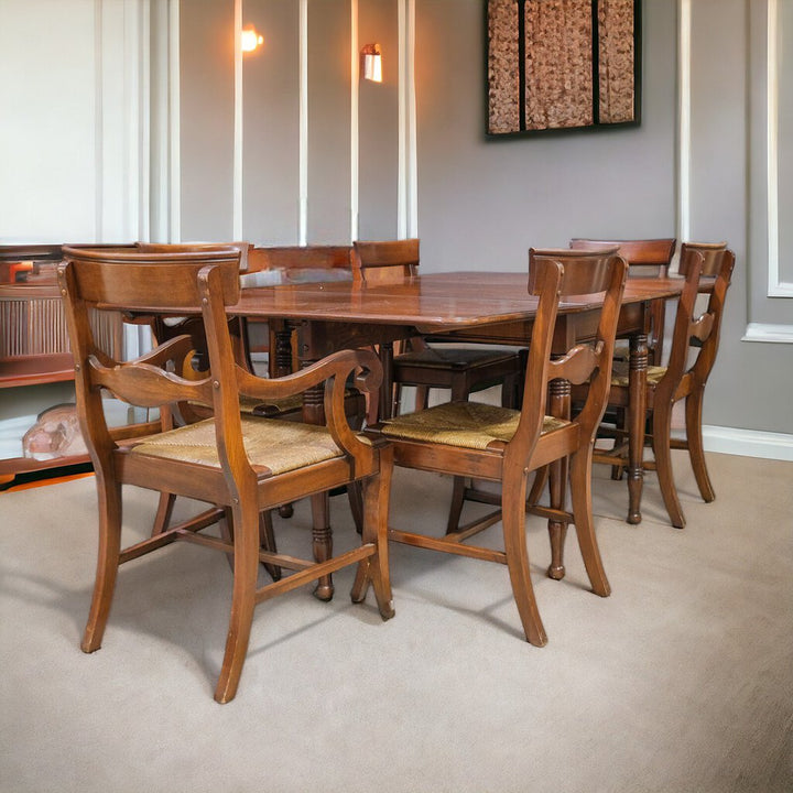 Vintage Dining Table with 4 Leaves and 6 Chairs