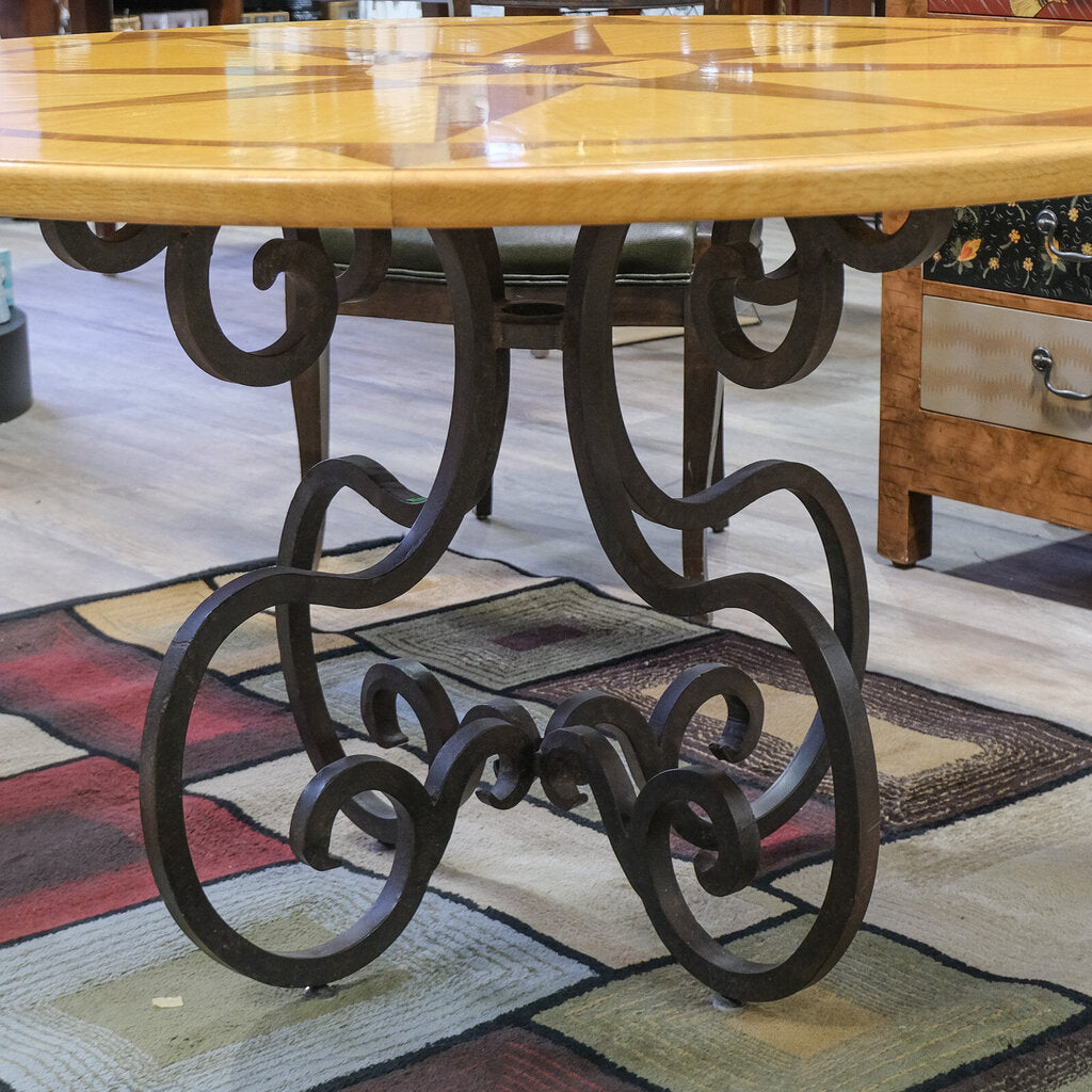 Orig Price $7500 - Custom Inlay Wood Dining Table with Iron Base