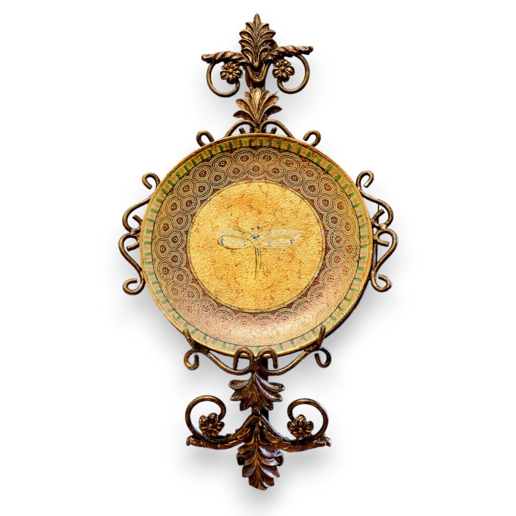 Ornate Wall Plate Holder with Dragonfly Plate