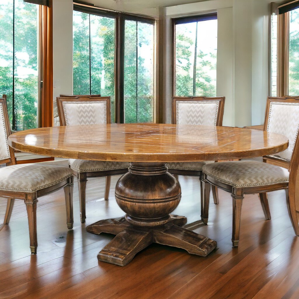 Orig. Price $18,000 - Round Parquet Pedestal Dining Table