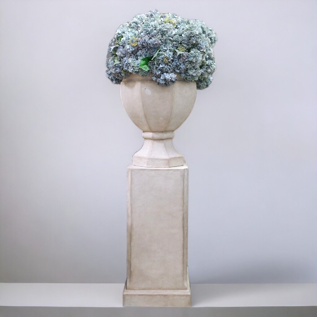 Large Concrete Pedestal Vase with Hydrangeas