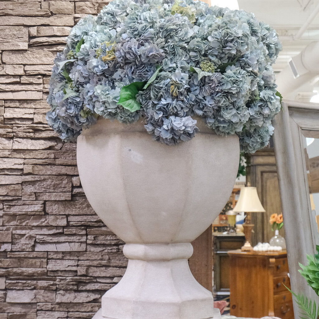 Large Concrete Pedestal Vase with Hydrangeas