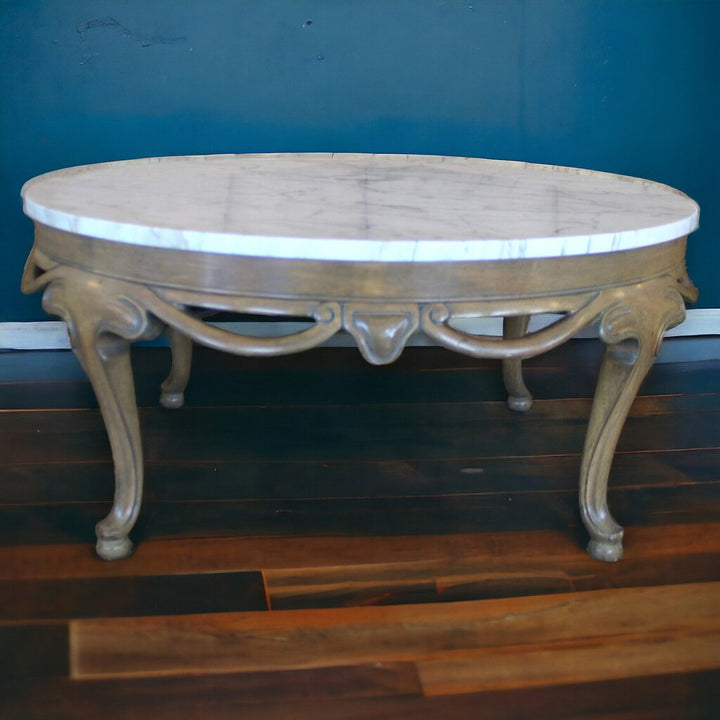 Vintage Round Cocktail Table w/ Marble Top