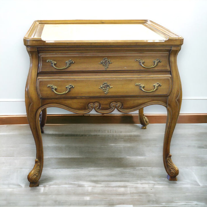 Vintage End Table w/ Drawer & Inlaid Marble Top