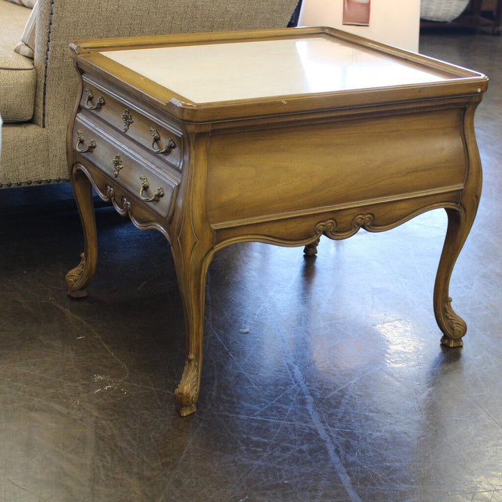 Vintage End Table w/ Drawer & Inlaid Marble Top