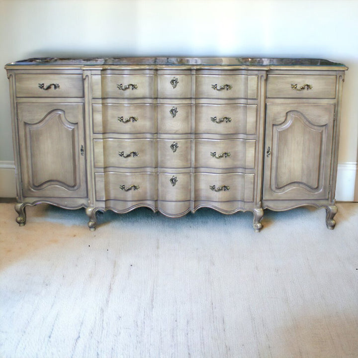 Vintage French Provincial Buffet w/ Glass Top