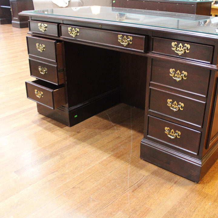 Orig Price - $2500 - Executive Desk w/ Leather Top/Glass